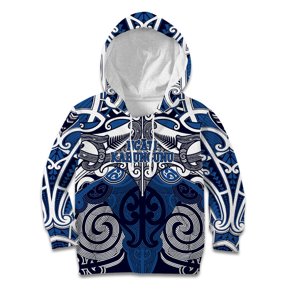 Personalised Maori Ngati Kahungunu Kid Hoodie Silver Fern Kowhaiwhai Art LT01 Hoodie Blue - Polynesian Pride
