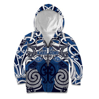 Personalised Maori Ngati Kahungunu Kid Hoodie Silver Fern Kowhaiwhai Art LT01 Zip Hoodie Blue - Polynesian Pride