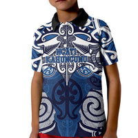 Personalised Maori Ngati Kahungunu Kid Polo Shirt Silver Fern Kowhaiwhai Art LT01 Kid Blue - Polynesian Pride