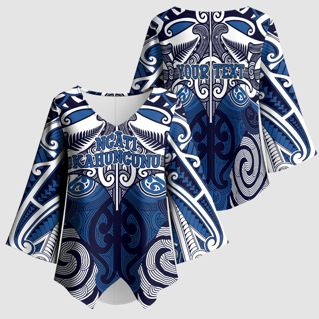 Personalised Maori Ngati Kahungunu Kimono Sleeve Blouse Silver Fern Kowhaiwhai Art LT01 - Polynesian Pride