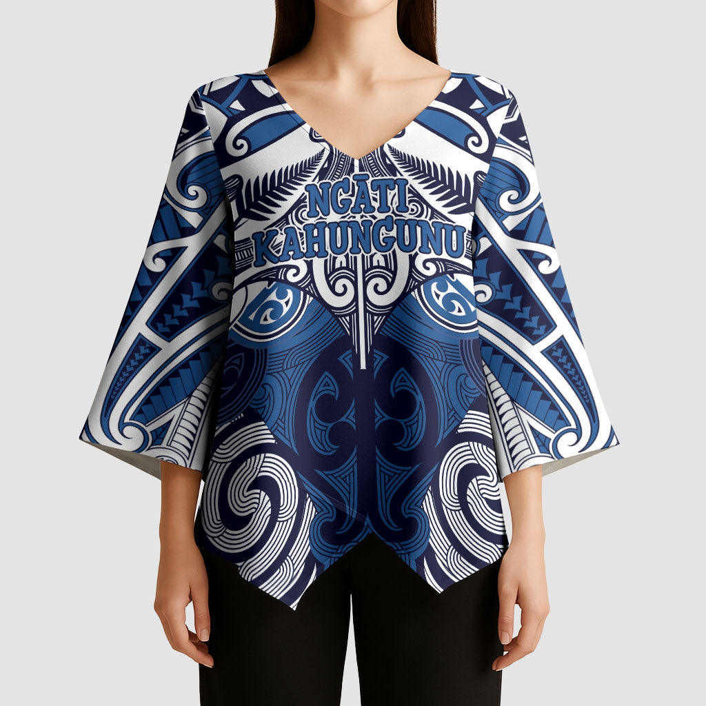 Personalised Maori Ngati Kahungunu Kimono Sleeve Blouse Silver Fern Kowhaiwhai Art LT01 - Polynesian Pride