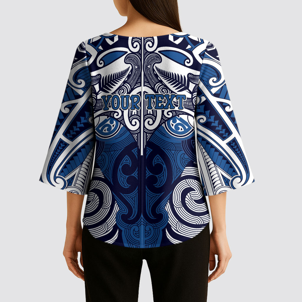 Personalised Maori Ngati Kahungunu Kimono Sleeve Blouse Silver Fern Kowhaiwhai Art LT01 - Polynesian Pride