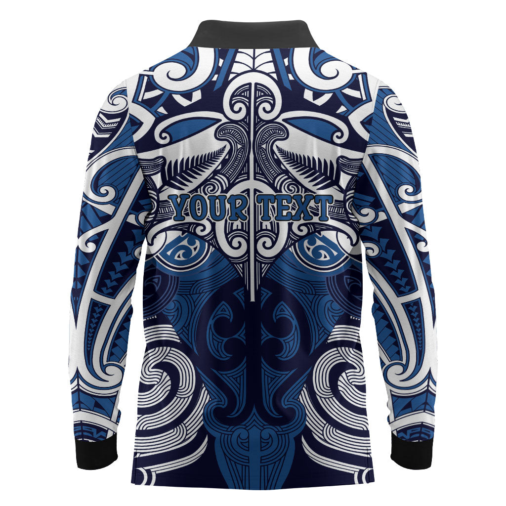Personalised Maori Ngati Kahungunu Long Sleeve Polo Shirt Silver Fern Kowhaiwhai Art LT01 - Polynesian Pride