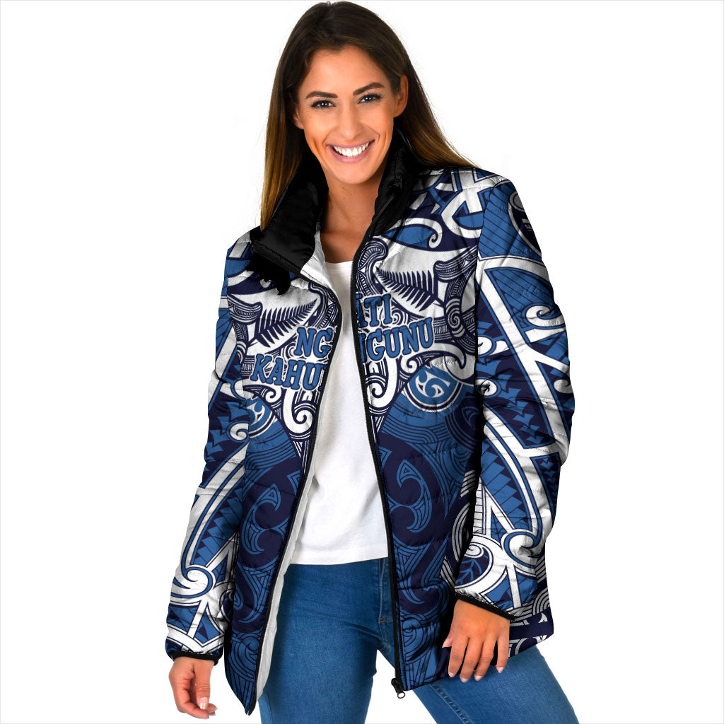 Personalised Maori Ngati Kahungunu Padded Jacket Silver Fern Kowhaiwhai Art LT01 Women Blue - Polynesian Pride