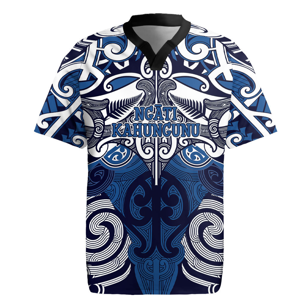 Personalised Maori Ngati Kahungunu Rugby Jersey Silver Fern Kowhaiwhai Art LT01 Blue - Polynesian Pride