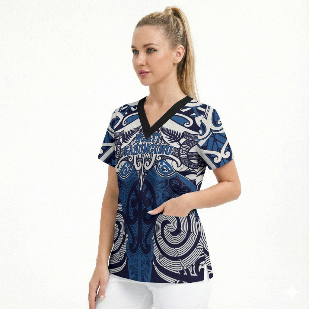 Personalised Maori Ngati Kahungunu Scrub Top Silver Fern Kowhaiwhai Art LT01 - Polynesian Pride