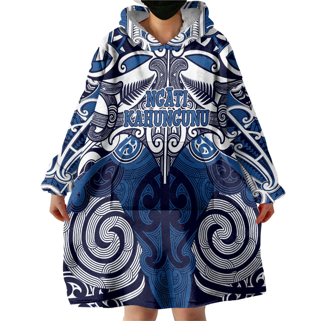 Personalised Maori Ngati Kahungunu Wearable Blanket Hoodie Silver Fern Kowhaiwhai Art LT01 - Polynesian Pride