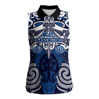 Personalised Maori Ngati Kahungunu Women Sleeveless Polo Shirt Silver Fern Kowhaiwhai Art LT01 Female Blue - Polynesian Pride