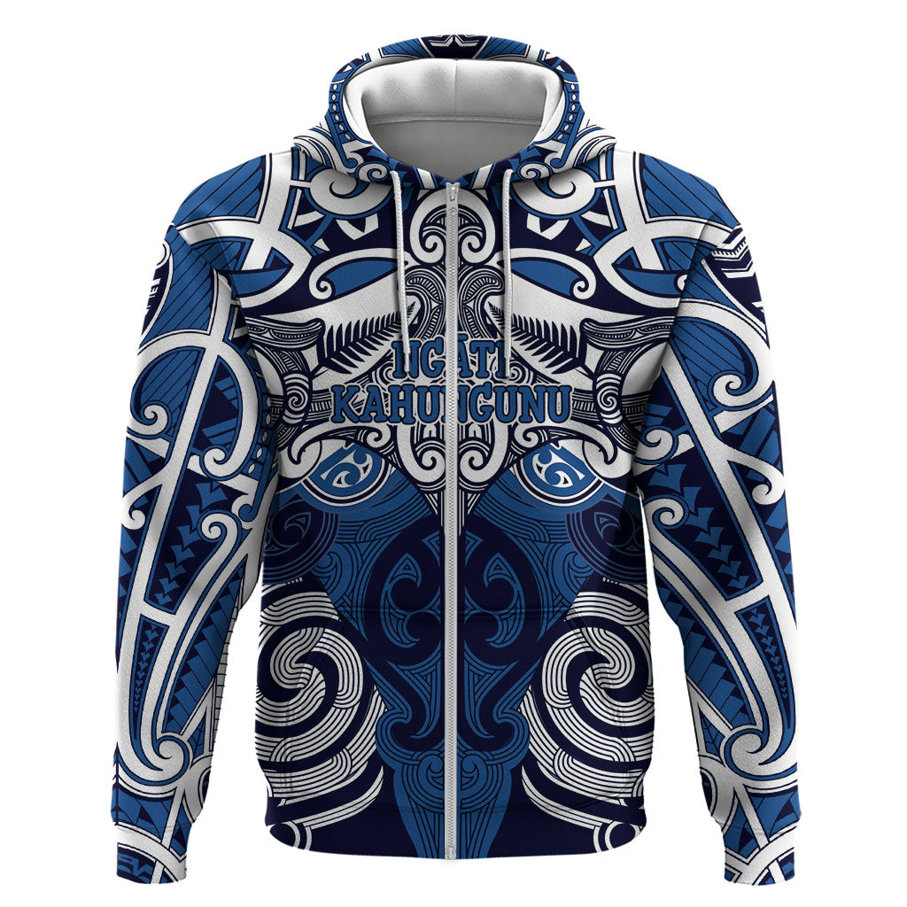 Personalised Maori Ngati Kahungunu Zip Hoodie Silver Fern Kowhaiwhai Art LT01 Zip Hoodie Blue - Polynesian Pride