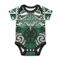 Personalised Maori Ngati Maniapoto Baby Onesie Silver Fern Kowhaiwhai Art