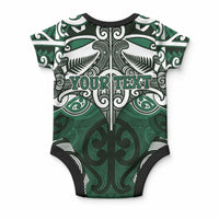 Personalised Maori Ngati Maniapoto Baby Onesie Silver Fern Kowhaiwhai Art