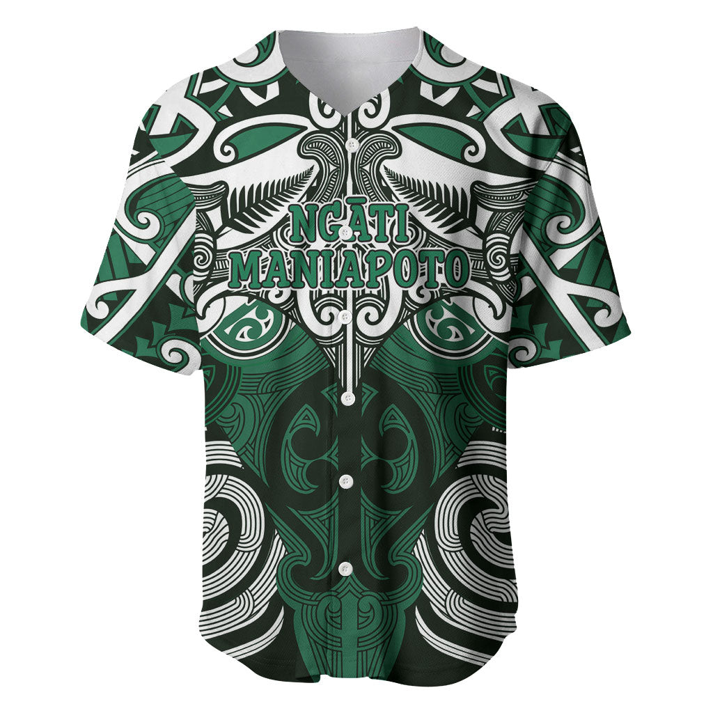 Personalised Maori Ngati Maniapoto Baseball Jersey Silver Fern Kowhaiwhai Art LT01 Green - Polynesian Pride
