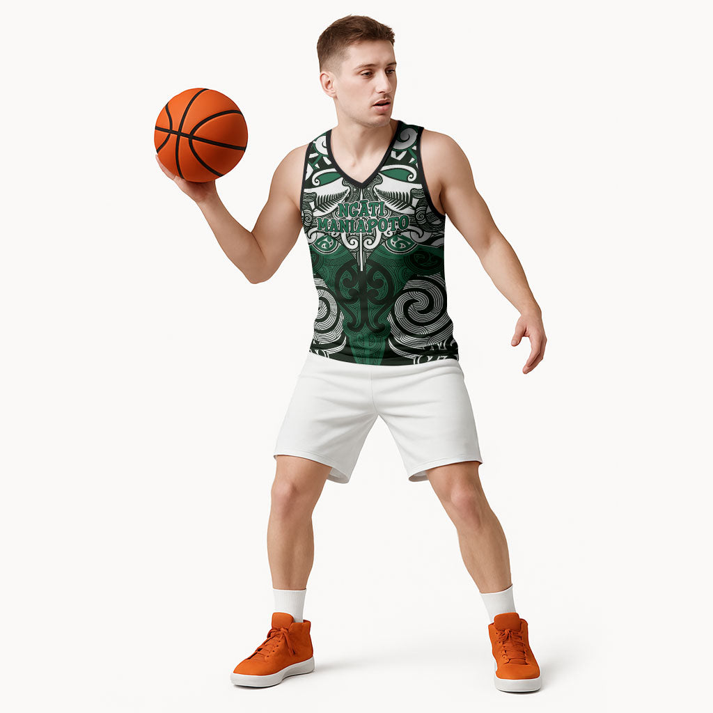 Personalised Maori Ngati Maniapoto Basketball Jersey Silver Fern Kowhaiwhai Art LT01 - Polynesian Pride