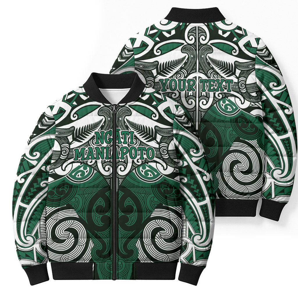 Personalised Maori Ngati Maniapoto Bomber Puffer Jacket Silver Fern Kowhaiwhai Art LT01 - Polynesian Pride