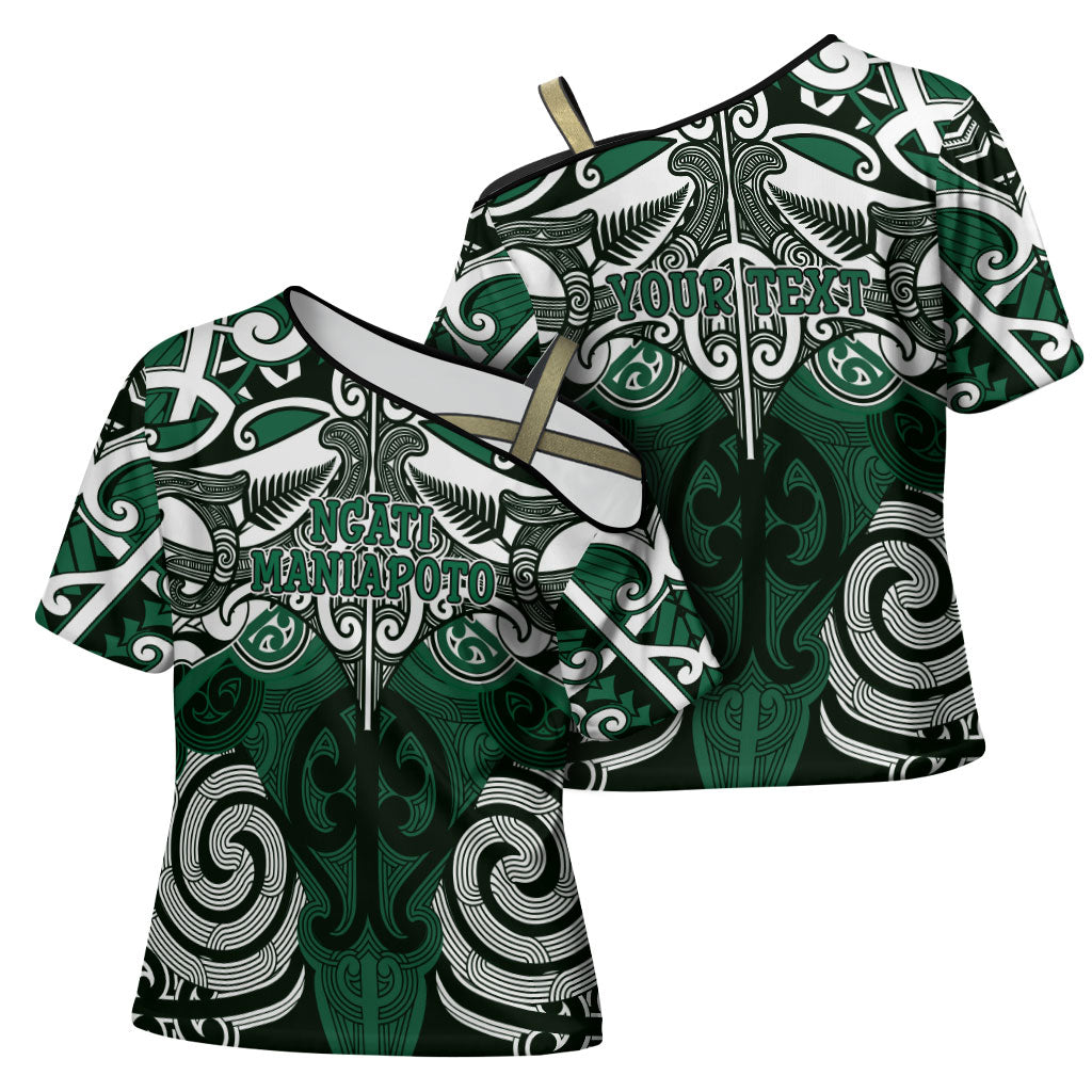 Personalised Maori Ngati Maniapoto Cross Shoulder Shirt Silver Fern Kowhaiwhai Art LT01 - Polynesian Pride