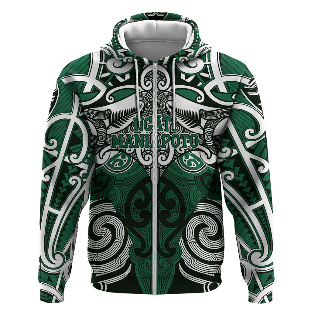 Personalised Maori Ngati Maniapoto Hoodie Silver Fern Kowhaiwhai Art LT01 Zip Hoodie Green - Polynesian Pride