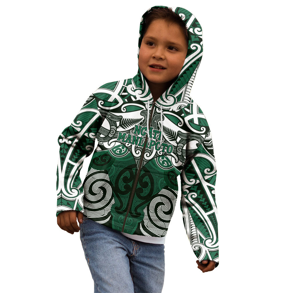 Personalised Maori Ngati Maniapoto Kid Hoodie Silver Fern Kowhaiwhai Art LT01 - Polynesian Pride