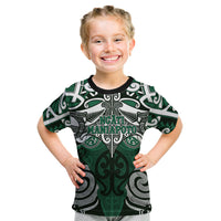 Personalised Maori Ngati Maniapoto Kid T Shirt Silver Fern Kowhaiwhai Art LT01 Green - Polynesian Pride