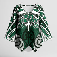 Personalised Maori Ngati Maniapoto Kimono Sleeve Blouse Silver Fern Kowhaiwhai Art LT01 Female Green - Polynesian Pride