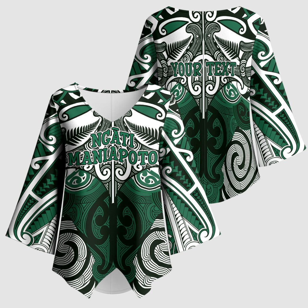 Personalised Maori Ngati Maniapoto Kimono Sleeve Blouse Silver Fern Kowhaiwhai Art LT01 - Polynesian Pride