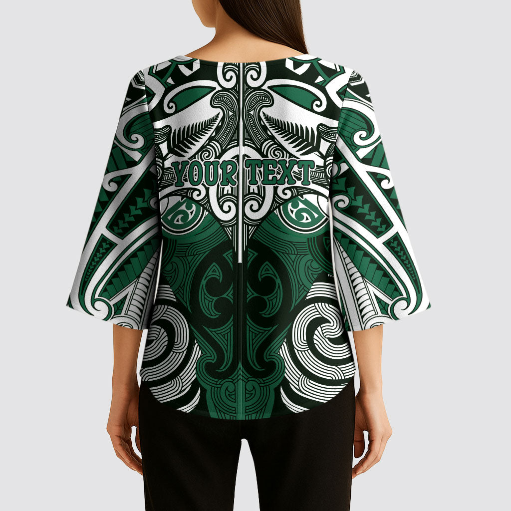 Personalised Maori Ngati Maniapoto Kimono Sleeve Blouse Silver Fern Kowhaiwhai Art LT01 - Polynesian Pride
