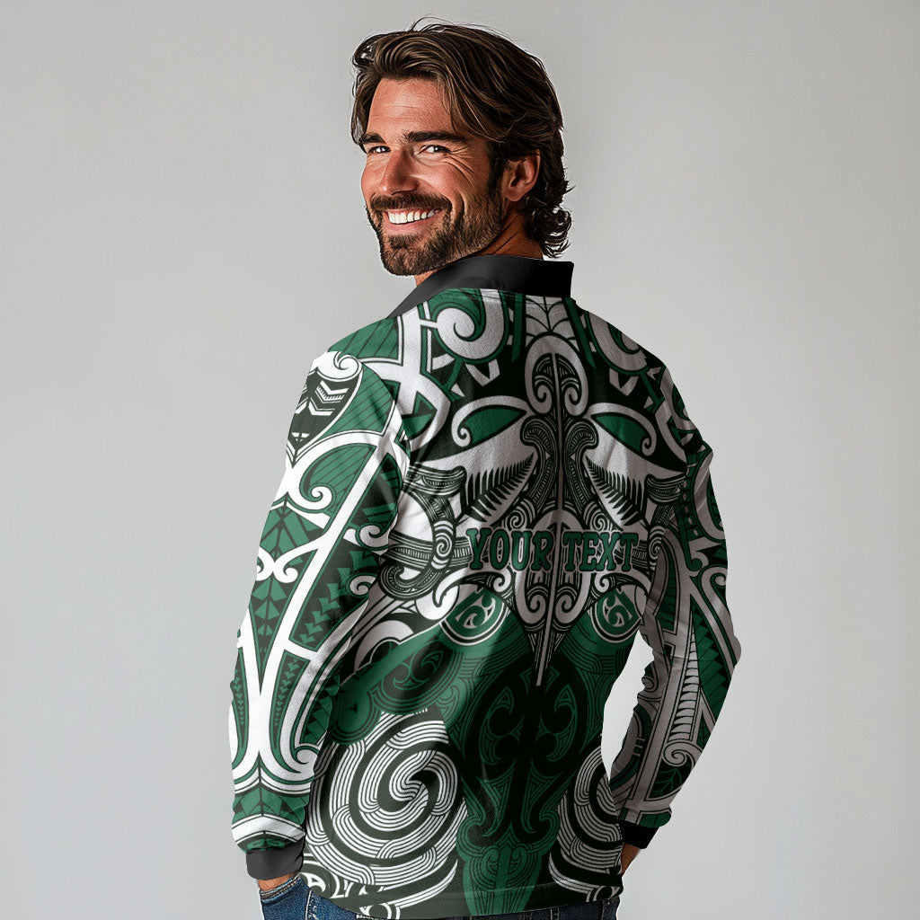 Personalised Maori Ngati Maniapoto Long Sleeve Polo Shirt Silver Fern Kowhaiwhai Art LT01 - Polynesian Pride