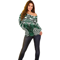 Personalised Maori Ngati Maniapoto Off Shoulder Sweater Silver Fern Kowhaiwhai Art LT01 - Polynesian Pride