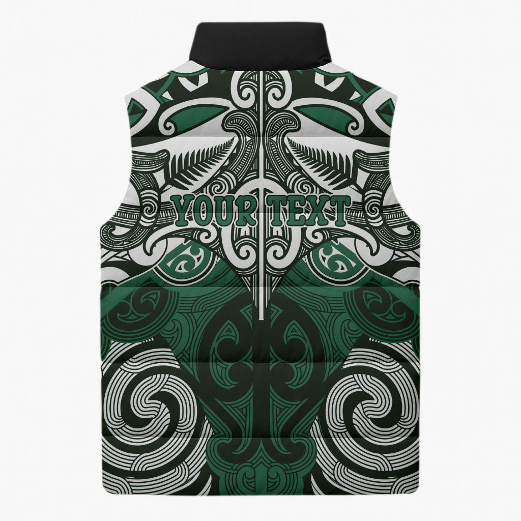 Personalised Maori Ngati Maniapoto Sleeveless Puffer Jacket Silver Fern Kowhaiwhai Art LT01 - Polynesian Pride