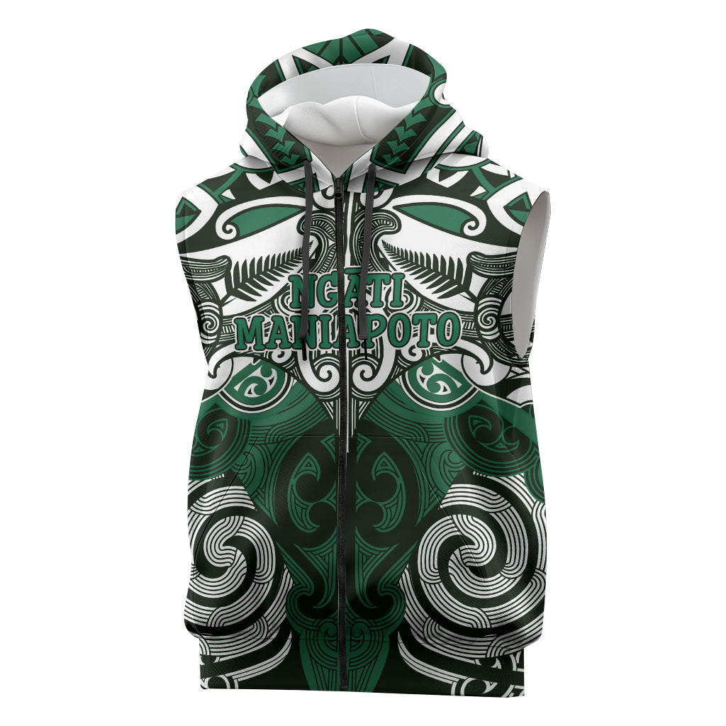 Personalised Maori Ngati Maniapoto Sleeveless Zip Hoodie Silver Fern Kowhaiwhai Art LT01 Green - Polynesian Pride