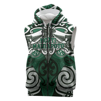 Personalised Maori Ngati Maniapoto Sleeveless Zip Hoodie Silver Fern Kowhaiwhai Art LT01 Green - Polynesian Pride