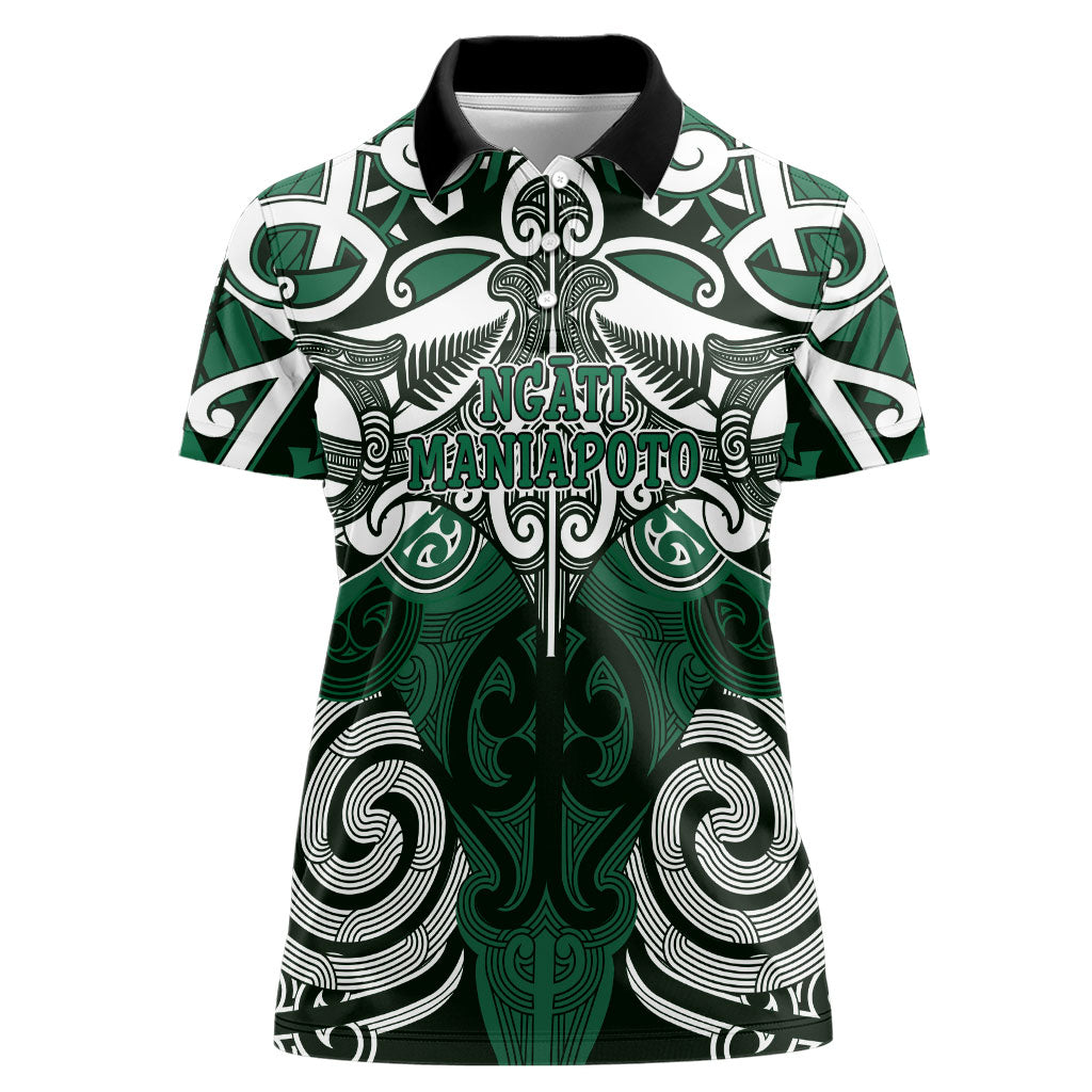 Personalised Maori Ngati Maniapoto Women Polo Shirt Silver Fern Kowhaiwhai Art LT01 Female Green - Polynesian Pride