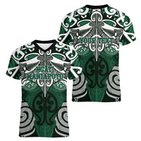 Personalised Maori Ngati Maniapoto Women V-Neck T-Shirt Silver Fern Kowhaiwhai Art LT01 - Polynesian Pride