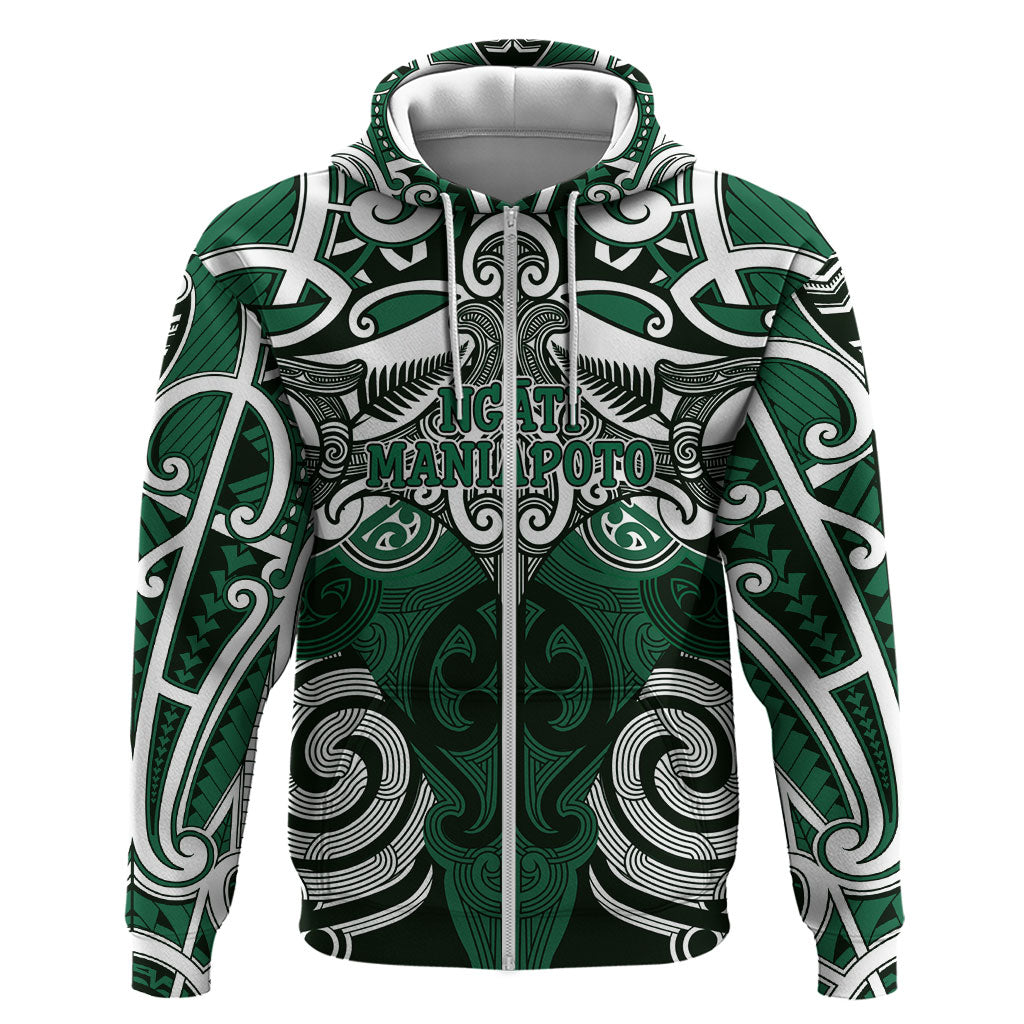 Personalised Maori Ngati Maniapoto Zip Hoodie Silver Fern Kowhaiwhai Art LT01 Zip Hoodie Green - Polynesian Pride