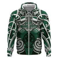 Personalised Maori Ngati Maniapoto Zip Hoodie Silver Fern Kowhaiwhai Art LT01 Zip Hoodie Green - Polynesian Pride