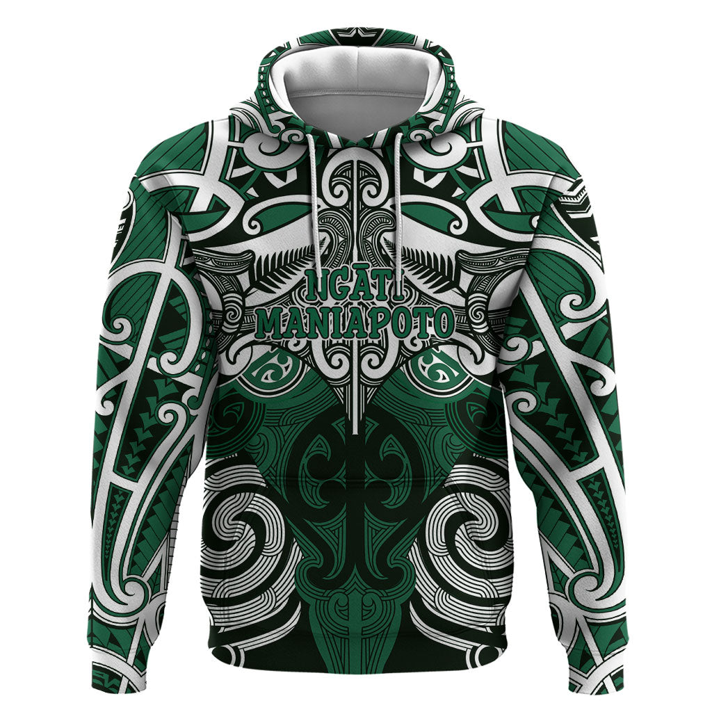 Personalised Maori Ngati Maniapoto Zip Hoodie Silver Fern Kowhaiwhai Art LT01 Pullover Hoodie Green - Polynesian Pride