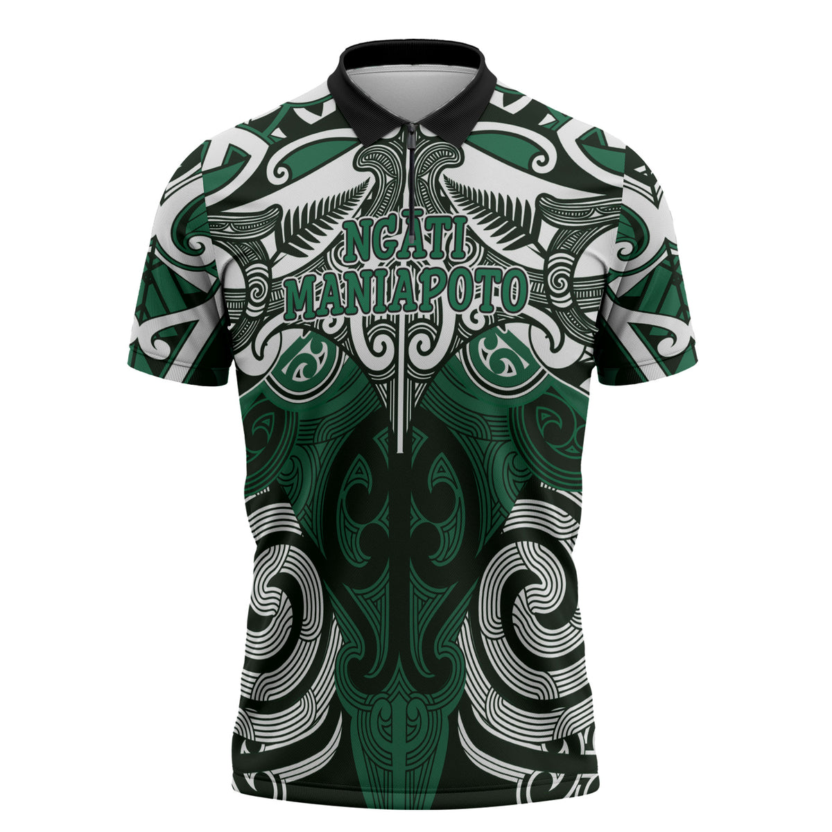 Personalised Maori Ngati Maniapoto Zipper Polo Shirt Silver Fern Kowhaiwhai Art LT01 Green - Polynesian Pride