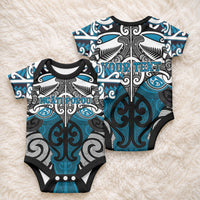 Personalised Maori Ngati Porou Baby Onesie Silver Fern Kowhaiwhai Art