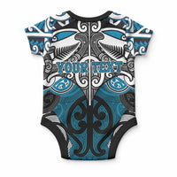 Personalised Maori Ngati Porou Baby Onesie Silver Fern Kowhaiwhai Art