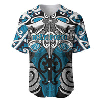 Personalised Maori Ngati Porou Baseball Jersey Silver Fern Kowhaiwhai Art LT01 Blue - Polynesian Pride