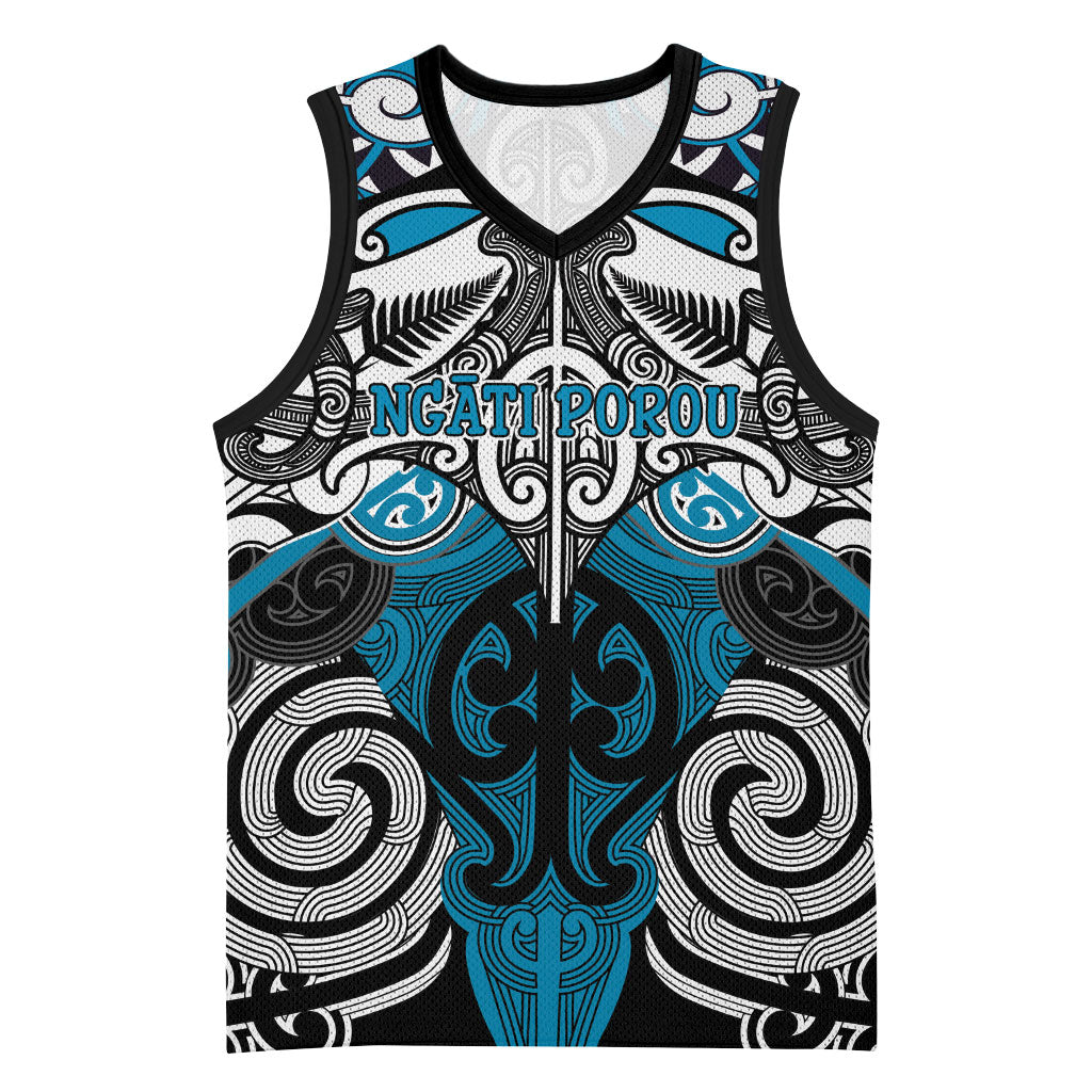 Personalised Maori Ngati Porou Basketball Jersey Silver Fern Kowhaiwhai Art LT01 Unisex Blue - Polynesian Pride