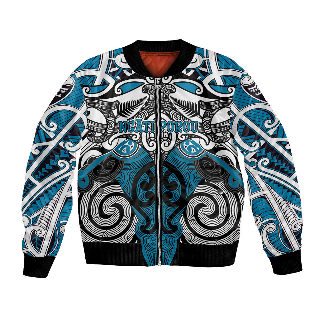 Personalised Maori Ngati Porou Bomber Jacket Silver Fern Kowhaiwhai Art LT01 Unisex Blue - Polynesian Pride