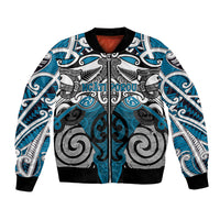Personalised Maori Ngati Porou Bomber Jacket Silver Fern Kowhaiwhai Art LT01 Unisex Blue - Polynesian Pride