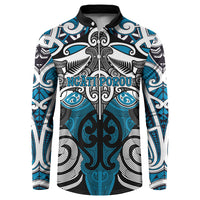 Personalised Maori Ngati Porou Button Sweatshirt Silver Fern Kowhaiwhai Art LT01 Blue - Polynesian Pride