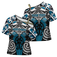 Personalised Maori Ngati Porou Cross Shoulder Shirt Silver Fern Kowhaiwhai Art LT01 - Polynesian Pride