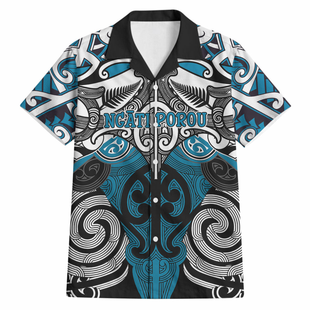 Personalised Maori Ngati Porou Hawaiian Shirt Silver Fern Kowhaiwhai Art LT01 Blue - Polynesian Pride