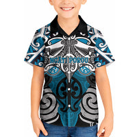 Personalised Maori Ngati Porou Kid Hawaiian Shirt Silver Fern Kowhaiwhai Art LT01 Kid Blue - Polynesian Pride