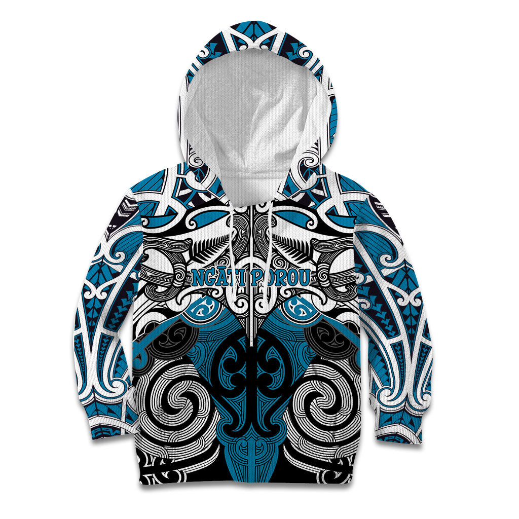 Personalised Maori Ngati Porou Kid Hoodie Silver Fern Kowhaiwhai Art LT01 Hoodie Blue - Polynesian Pride