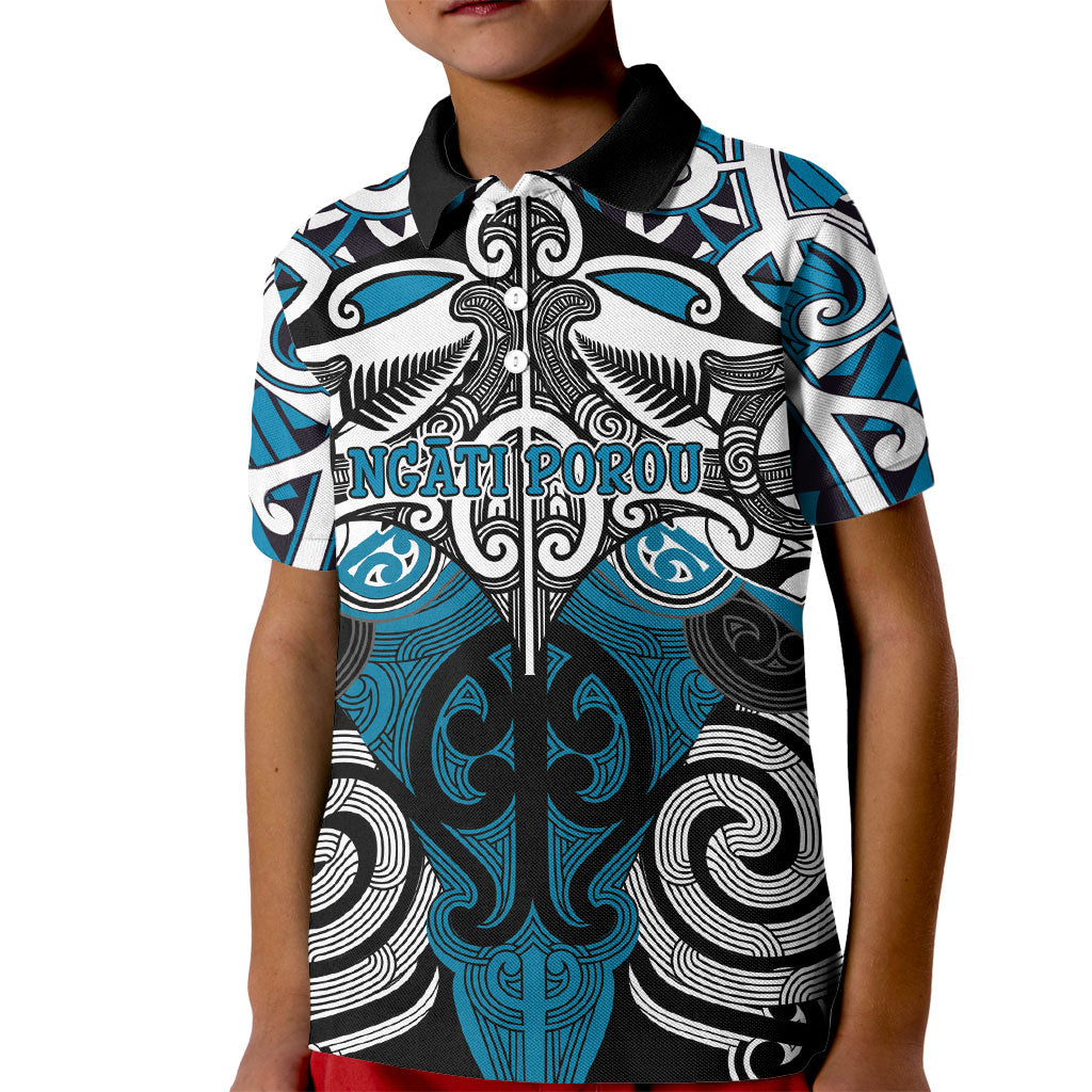 Personalised Maori Ngati Porou Kid Polo Shirt Silver Fern Kowhaiwhai Art LT01 Kid Blue - Polynesian Pride