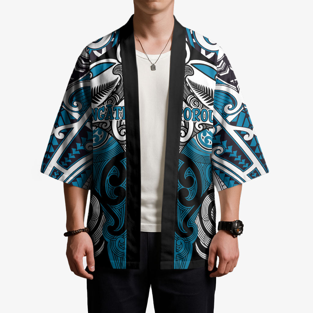 Personalised Maori Ngati Porou Kimono Silver Fern Kowhaiwhai Art LT01 - Polynesian Pride