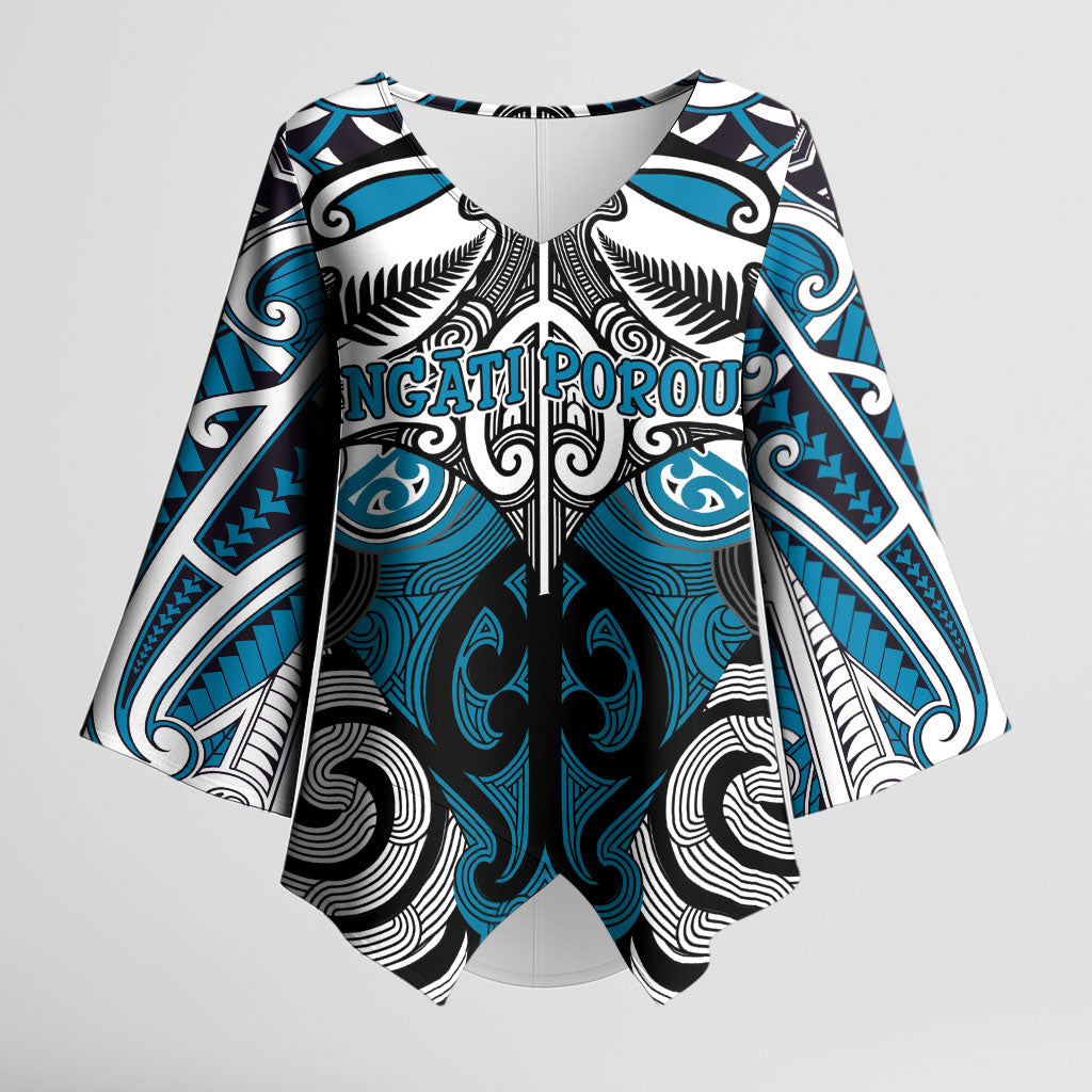 Personalised Maori Ngati Porou Kimono Sleeve Blouse Silver Fern Kowhaiwhai Art LT01 Female Blue - Polynesian Pride